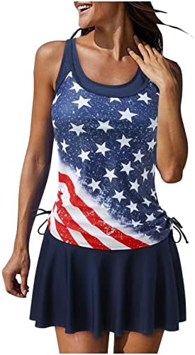 RbCulf Womens Tankini Swimsuit Tank Tops Mini Skirt 2PC Bikini Set Beachwear Bathing Suit for 4th of July Patriotic Party Navy