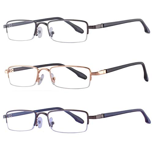 Visions India Unisex Rectangle Half Rim Power Reading Glasses with Case Cloth and Cleaning Gel (9060+1.00-3pk)