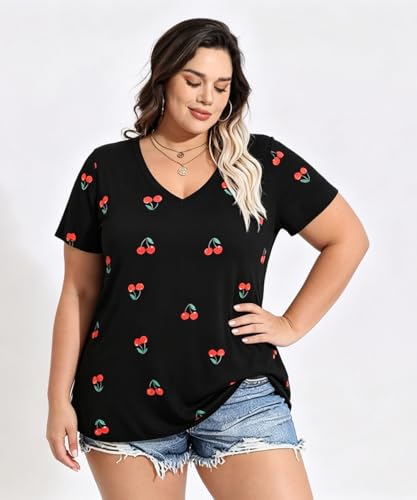 Image of RITERA Women Plus Size Tops Tie Dye V Neck Shirt Floral Camo Summer Short Sleeve Tunic Oversized Ladies Blouse XL-5XL