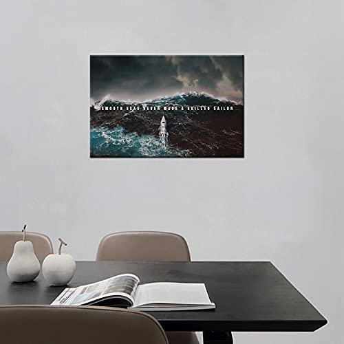 Inspirational Canvas Wall Art Motivational Success Painting Smooth Seas Picture Poster Positive Motto Office Quotes Print Artwork For Living Room Bedroom Framed Stretched Ready To Hang[18''W X 12''H] #TOP2