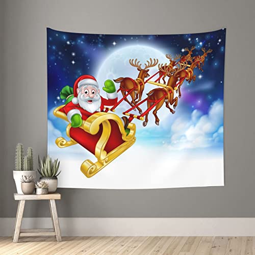 Evealyn Santa Claus Reindeer Sled Printed Tapestry Wall Hanging Aesthetic Decoration Tapestry For Bedding Bedroom Living Room Dorm (51 X 60 Inches) #TOP20