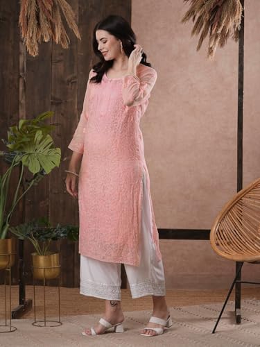Image of Ada Hand Embroidered Lucknowi Chikankari Kota Kurta for Women A411211