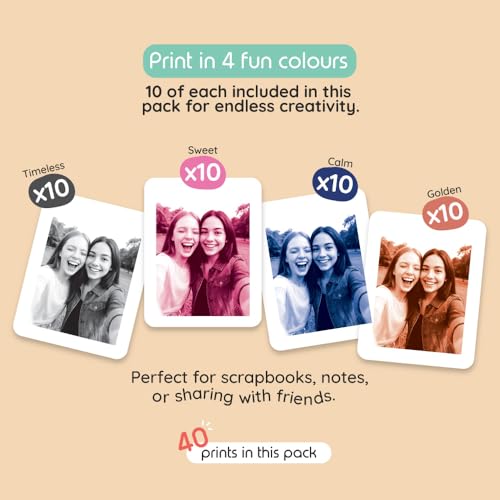 Image of kiimento Print Pack for P2 Instant Print Camera, 40-prints Variety, Ink‑Free Thermal Cards, 78x56 mm Vertical, BPA & BPS Free, 4 Styles (10 Each): Timeless, Golden, Calm, Sweet