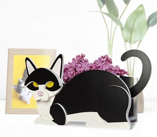 Black and White Cat Planter, Cute Animal Shape Flower Planters, Plant Pots for Indoor/Outdoor Garden Decor, Unique Gifts/Souvenirs for Pet Lovers