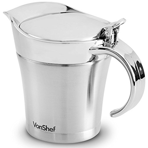VonShef Double Wall Insulated Gravy Boat and Sauce Jug with Hinged Lid, Stainless Steel, 17 Oz 500ml Capacity - Thumbnail 6