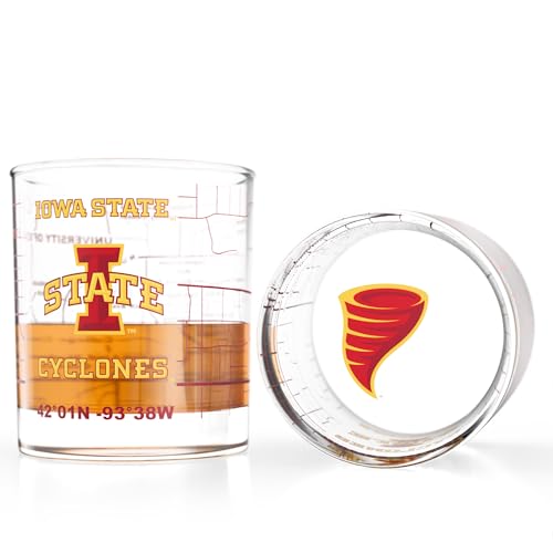 Greenline Goods Iowa State University Cyclones Whiskey Glasses Set of 2, 10 oz Rocks Glasses with Full-Color Logo & Campus Map – Officially Licensed Bourbon Glass Gift for Alumni & Fans