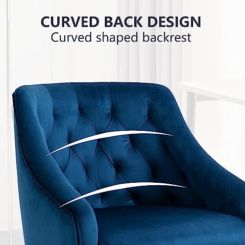 Mojay Home Office Desk Chair With Mid-Back Modern Tufted Velvet Fabric Computer Chair Swivel Height Adjustable Accent Chair With Arms For Study Living Bedroom(Navy Blue) #TOP6