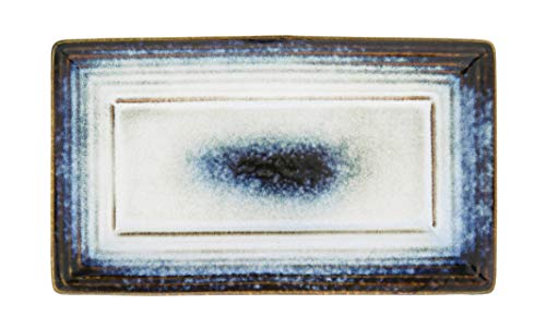 Distinctive Designs Rectangular Ceramic Plate with Blue Brown Glaze, 11"