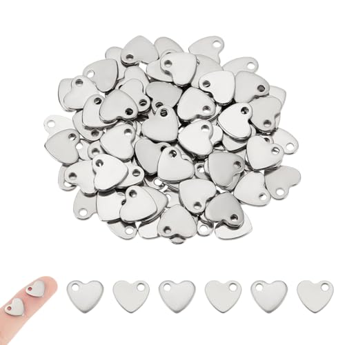 UNICRAFTALE about 100Pcs 304 Stainless Steel Stamping Blank Tag Charms Heart Pendants Metal Tiny Love Pendants 10mm Long for DIY Bracelet Necklace Jewelry Findings Making
