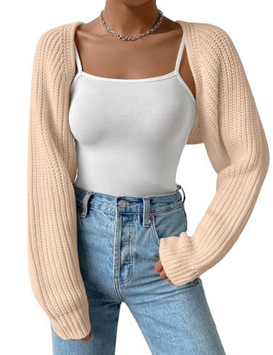 Image of Women's Long Sleeve Open Front Knitted Crop Cardigan Drop Shoulder Knit Bolero Shrug Sweater