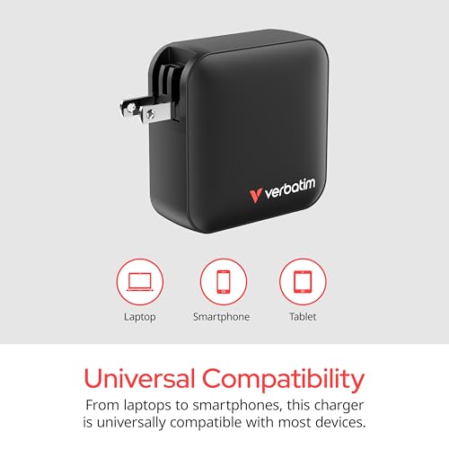 Image of Verbatim Mini GaN Wall Charger 165W 4 Port 3X USB-C Ports PD 3.0 (PPS) up to 70W 1x USB-A Port QC 3.0 up to 30W
