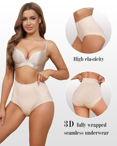 LEVAO Womens High Waisted Seamless Underwear Lace Stretch No Show Tummy Control Panties Full Coverage Briefs S-2XL2