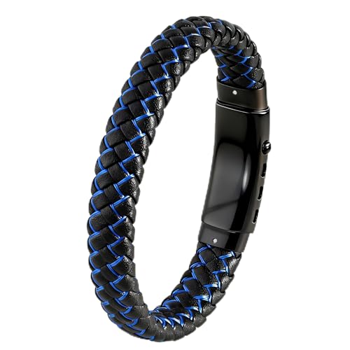 Pulsera para hombre de cuero trenzado con acero inoxidable miniatura 1