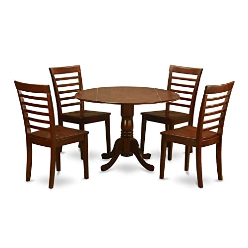 East-West-Furniture-DLML5-MAH-W-5-Piece-Modern-Dining-Table-Set-Includes-a-Round-Wooden-Table-with-Dropleaf-and-4-Kitchen-Dining-Chairs-42x42-Inch-Mahogany East West Furniture DLML5 MAH W 5 Piece Modern Dining Table Set Includes a Round Wooden Table with Dropleaf and 4 Kitchen Dining Chairs 42×42 Inch Mahogany