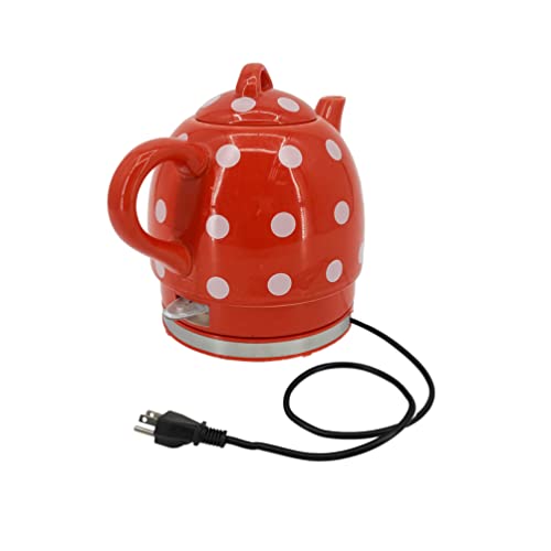 Hervidor eléctrico cerámico rojo con lunares blancos 1L 110V miniatura 2