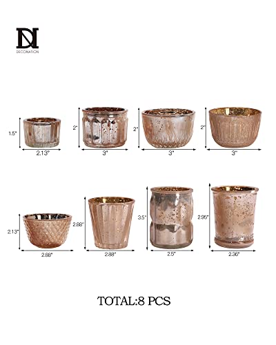 Dn Deconation Mercury Glass Votives, Mercury Glass Candle Holder In Glittery Brown And Gold, Vintage Votive Candle Holders With Geometric Design For Wedding, Parties, Centerpieces, Decorations #TOP5