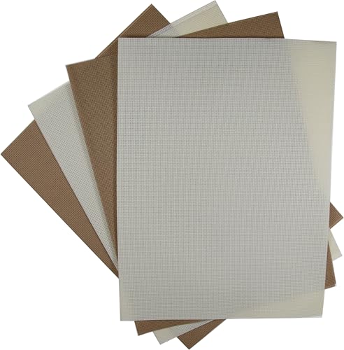 Image of KCS 4 pc of 12 inch x 18 inch(30cmx45cm) 14CT Counted Cotton Aida Cloth Cross Stitch Fabric (Cream+Khaki)