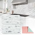StyloVue 20 Sheets Peel and Stick Backsplash for Kitchen, White Marble with Metal Silver Look Stick on Tile Upgrade Your Kitchen Backsplash, RV, Fireplace