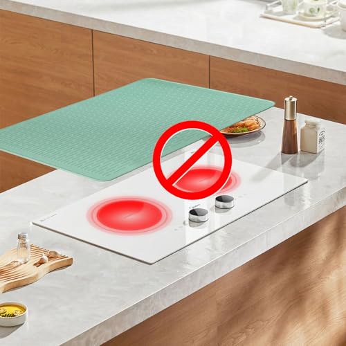 Image of Stove Top Cover for Electric Stove - Food Grade Ceramic Stove top Cover, Silicone XXL Dish Drying Mat, Glass Cooktop Covers, Flat RV Range top Mats (Green,28x20)