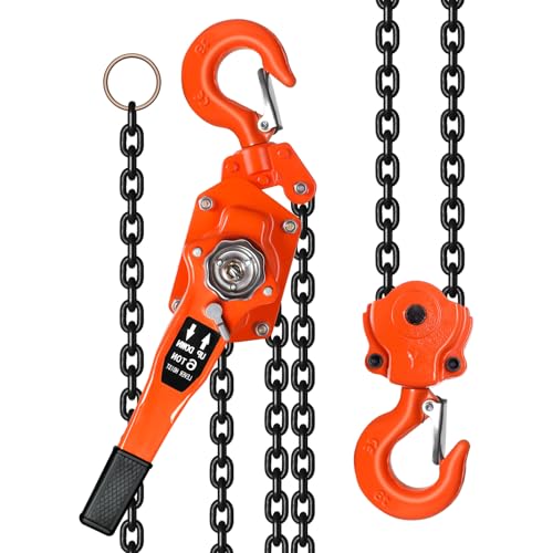 13200 Lbs Capacity 6 Ton 20 Feet Lever Chain Hoist with 2 Heavy Duty Hooks, Chain Come Along for Warehouse Building Automotive Machinery (13200 Lb 20Ft)