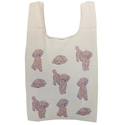 ミニエコバッグ トイプーガイッパイ ナチュラル NT コンビニバッグ 紐付き 畳んでコンパクトに 綿100% インド製 フレンズヒル サイズ:45x25cm