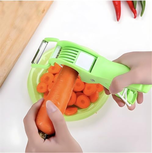 Image of 2-in-1 Vegetable Cutter & Peeler with Stainless Steel Blade | Multipurpose Kitchen Peeler & Slicer for Potato, Carrot, Cucumber, Fruits & Vegetables | Ergonomic Handle | Multicolor