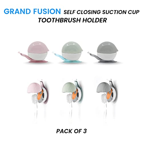 Grand Fusion Self Closing Suction Cup Toothbrush Holder For Mirror, Glass Or Tile, Bathroom Counter Organizer For Toothbrushes, Set Of 3 Toothbrush Holders #TOP1
