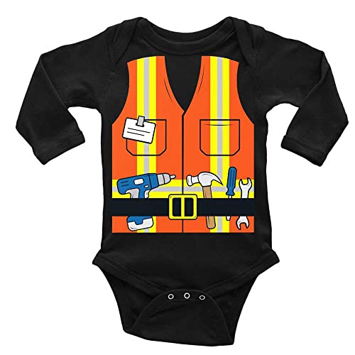 Image of Migsrater Construction Worker Vest with Tools Wall Art Print Baby Romper Short Sleeve Newborn Crawl Clothes