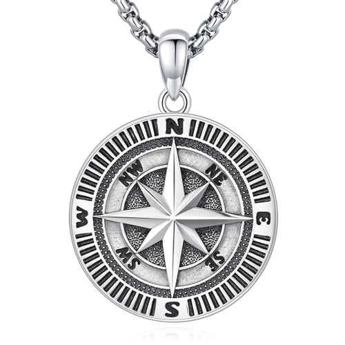 Compass Necklace for Men Women Sterling Silver Celtic Anchor Compass Pendant Graduation Friendship Travel Talisman Necklace Inspirational Gift Jewelry