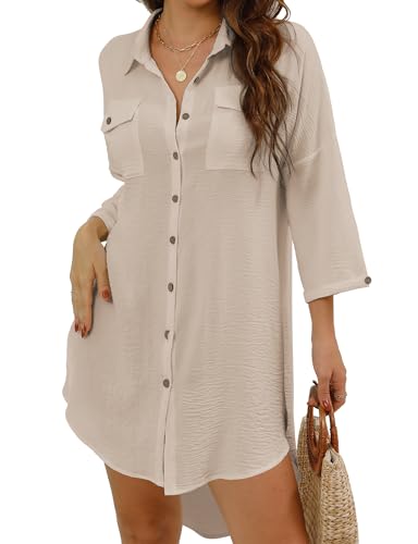 Womens Swimsuit Cover Up, Button Down Cover Ups for Swimwear, Beach Bikini Cover Up for Summer, Beach Shirt Dresses Tops