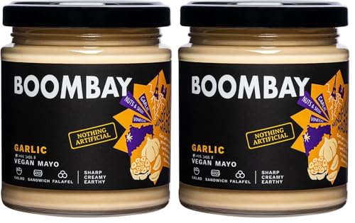 Image of BOOMBAY Garlic Vegan Mayo 190g | Nothing Artificial | No Bad Oils | No Refined Sugars | Plant Based | Use as a Salad Dressing, Spread on Bread or Toast, Dip for Falafel (Pack of 2)