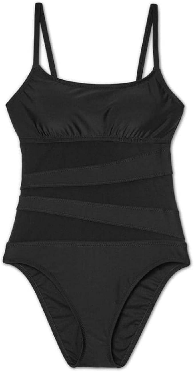 Shade & Shore Women's Mesh Front One Piece Swimsuit (Black, S) at