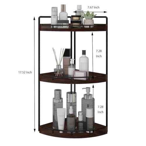 Image of Dorhors 3-Tier Corner Bathroom Organizer Countertop for Storage,Vanity Tray,Wood Counter Organizer for Kitchen,Bathroom,Dresser (Walnut)