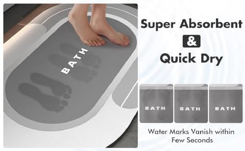 Image of QONETIC Bathroom Mat Anti-Slip Quick Dry Water Absorbing | Anti-Skid Rubber & Silicon Floor Mat for Home, Kitchen & Washroom | Super Absorbent Non-Slip Doormat (40x60 cm)