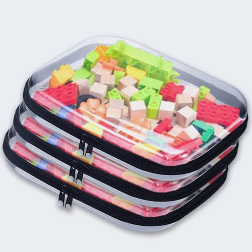 3PCS Clear Hard Shell Zipper Case, Zippered Pouch,Storage Toy Bags, for Travel Toiletry Bag & Cosmetic Organizer Case & Small Items & Toys& lego storage & Building Blocks& Puzzles (Large)