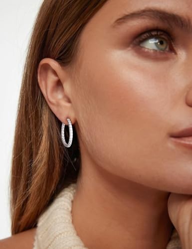 925 Sterling Silver/14K Gold Plated Hoop Earrings for Women Sensitive Ears Cubic Zirconia Cz Earrings Lab Diamond Wedding Earring Huggie Hoops 26/20/15mm2