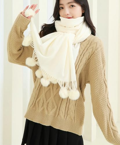 Winter Scarf Women Cold Large Winter Scarves Pompom Warm Thick Fashion Cashmere Scarf Cotton Blanket Scarves Wraps2