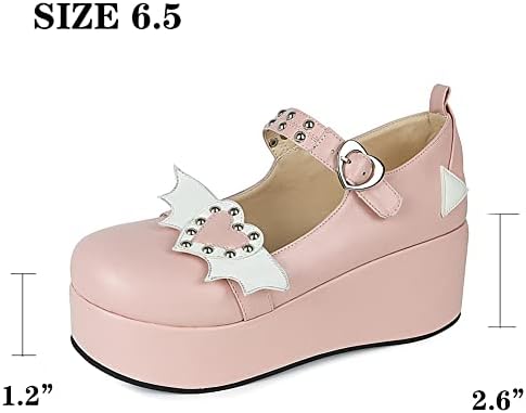 Amazon.com | CELNEPHO Mary Jane Shoes for Women,Sweet Heart Round Toe Ankle Strap Chain Lolita 