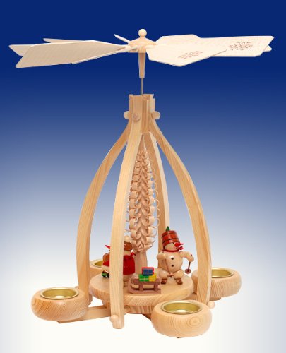 Pyramide de Noël bonhommes de neige bougies chauffe plat bois table 35cm