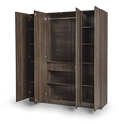Image of Wakefit Wardrobe | 1 Year Warranty | Engineered Wood Almirah, Cupboard for Clothes Storage | 4 Door, 1 Drawer, 1 Hanging Space | Gingham - Napa Oak