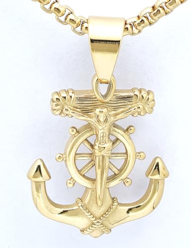 JAJAFOOK Men's Stainless Steel Silver Nautical Anchor Jesus Cross Necklace Chain Link3