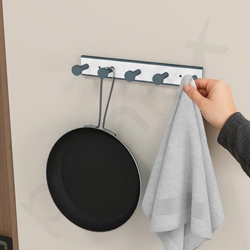 Image of Plantex Cloth Hanger for Bathroom /Acrylic Hook Rail with 5 Hooks /Towel Hanger /Wall Mounted Cloth Hanger /Key Holder (Grey and Milky White)