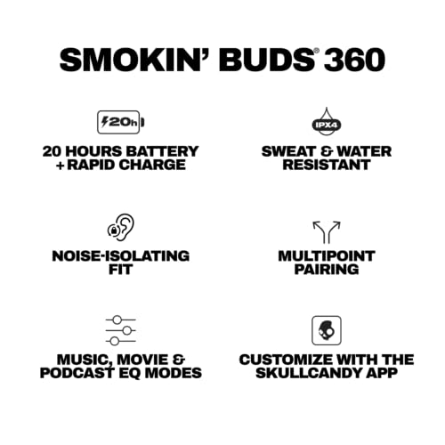 Skullcandy Smokin’ Buds 360 Wireless Noise Isolating Earbuds - True Black - image 8
