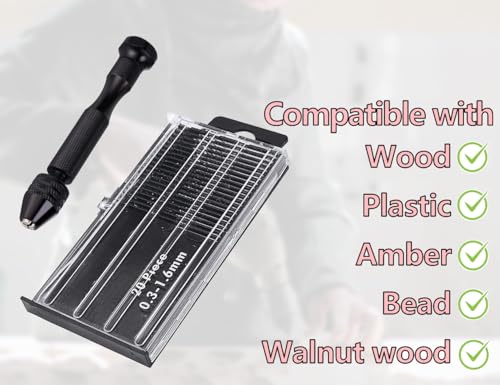 Lhbwhiz 21 Stück Handbohrer Set,Mini Bohrmaschine Pin Vise,Spiralbohrer Bit,Twist Hand Drill,Mini Bohrer,holzbohrer,für Model Making,DIY Drilling,Metal Wood Handbohrmaschine(Schwarz,0.3-1.6 mm)