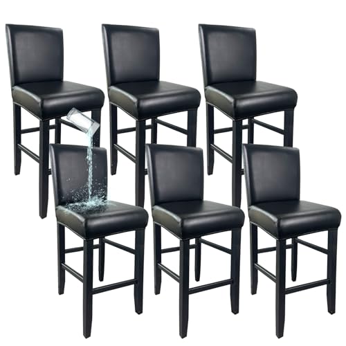 Image of PU Leather Bar Stool Covers with Backs Waterproof Bar Stool Chair Covers