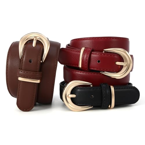 Earnda Black Belts for Women Jeans Dresses Faux Leather Casual Wear Elegant Ladies Waist Belt with Gold Buckle — view 6