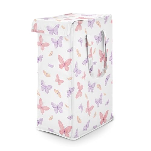 Image of Sweet Jojo Designs Laundry Hamper (Pink /Purple Shabby Chic Butterfly) for Girls, Foldable Dirty Clothes Basket with Handles for Baby Nursery, Kids Bedroom, Teen Bathroom (Colorful, Watercolor Pattern)