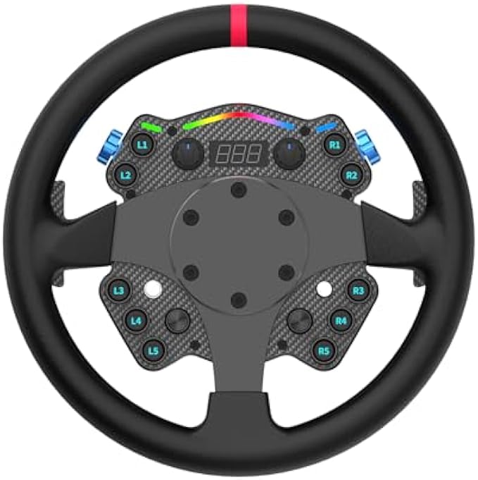 CAMMUS Racing Simulator Steering Wheel C12, Leather Steering Wheel Cover + Multifunction Controls, Real Force Feedback, Magnetic Paddle Shifters, PC High Performance Operation - Black
