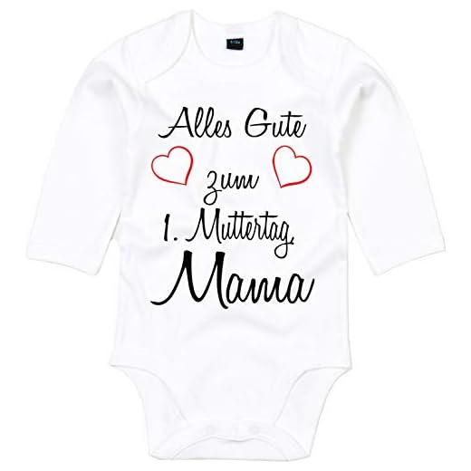Mister Merchandise Baby Body Grattis på den första mors dag, mamma grattis vit – långärmad, 3–6