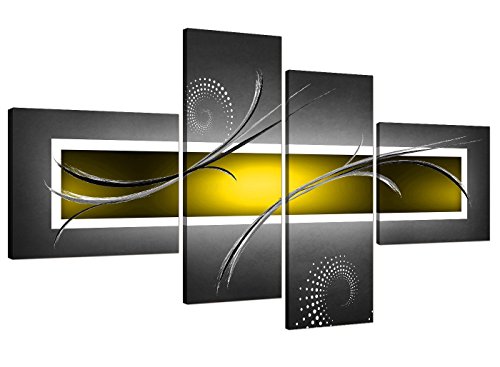 Wallfillers Yellow and Grey Abstract Canvas Pictures for your Living Room - 4 Part - 4259